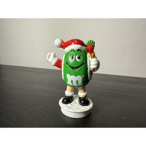 Green Peanut M&M Christmas Ornament Santa Hat Candy Tube Topper 3" Figurine VTG